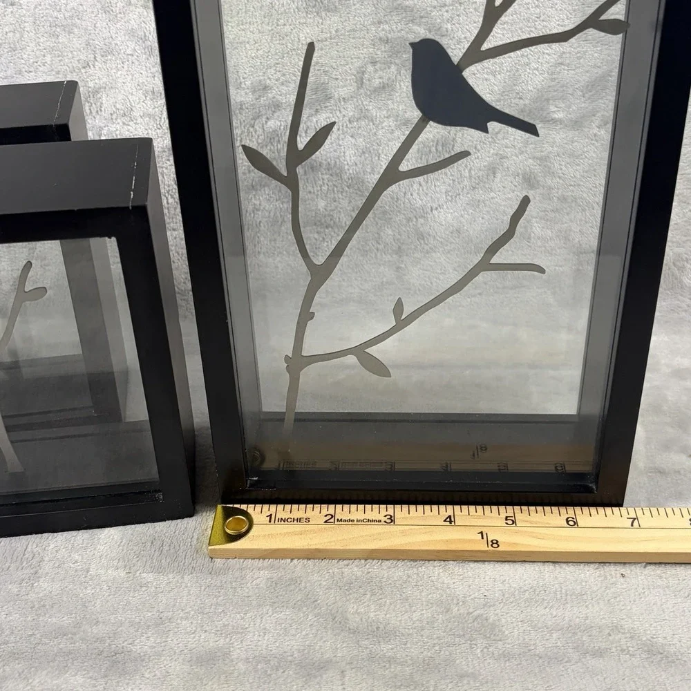 Bird Silhouette Shadow Box Decor Set of 3 Black Frame Glass‎ Branch Modern